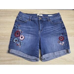 Vintage America Blue Bestie Denim Floral Embroidered Cuffed Shorts Sz 6